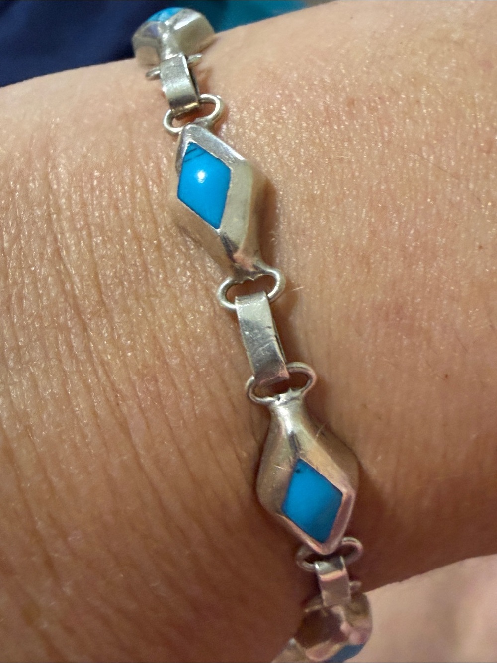 Sterling Silver Blue Inlay Bracelet - Elegant Women's Jewelry